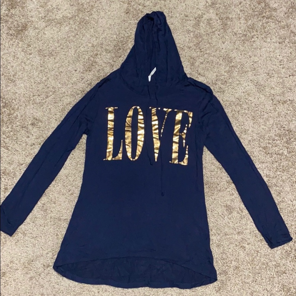 Occasion Navy Blue Hooded Long Sleeve Shirt
